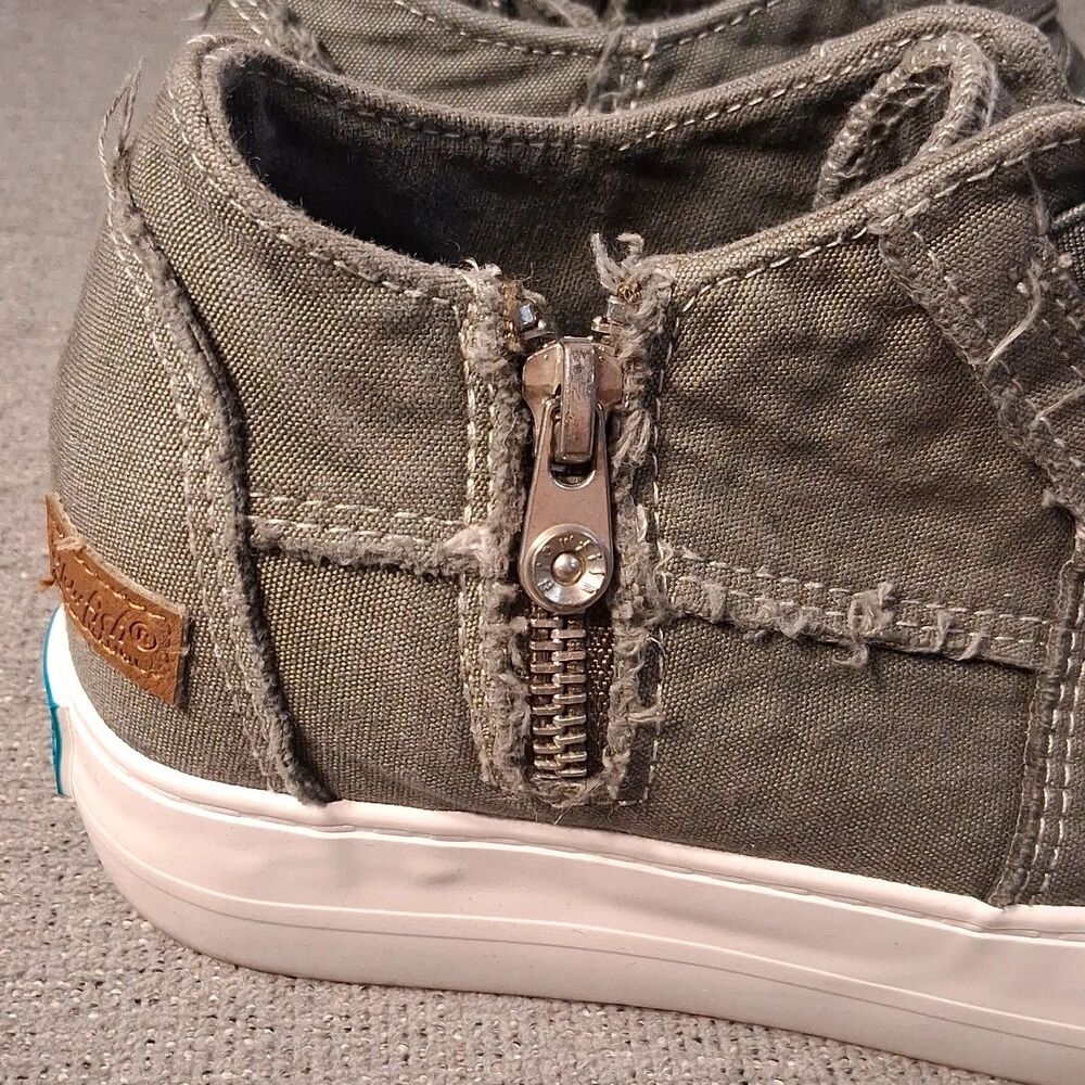 Blowfish Malibu Olive Green Distressed Canvas Side Zip Sneakers Women Size 8.5 - Picture 4 of 8